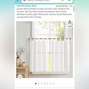 28”x36”L White Linen Curtains Set of 2